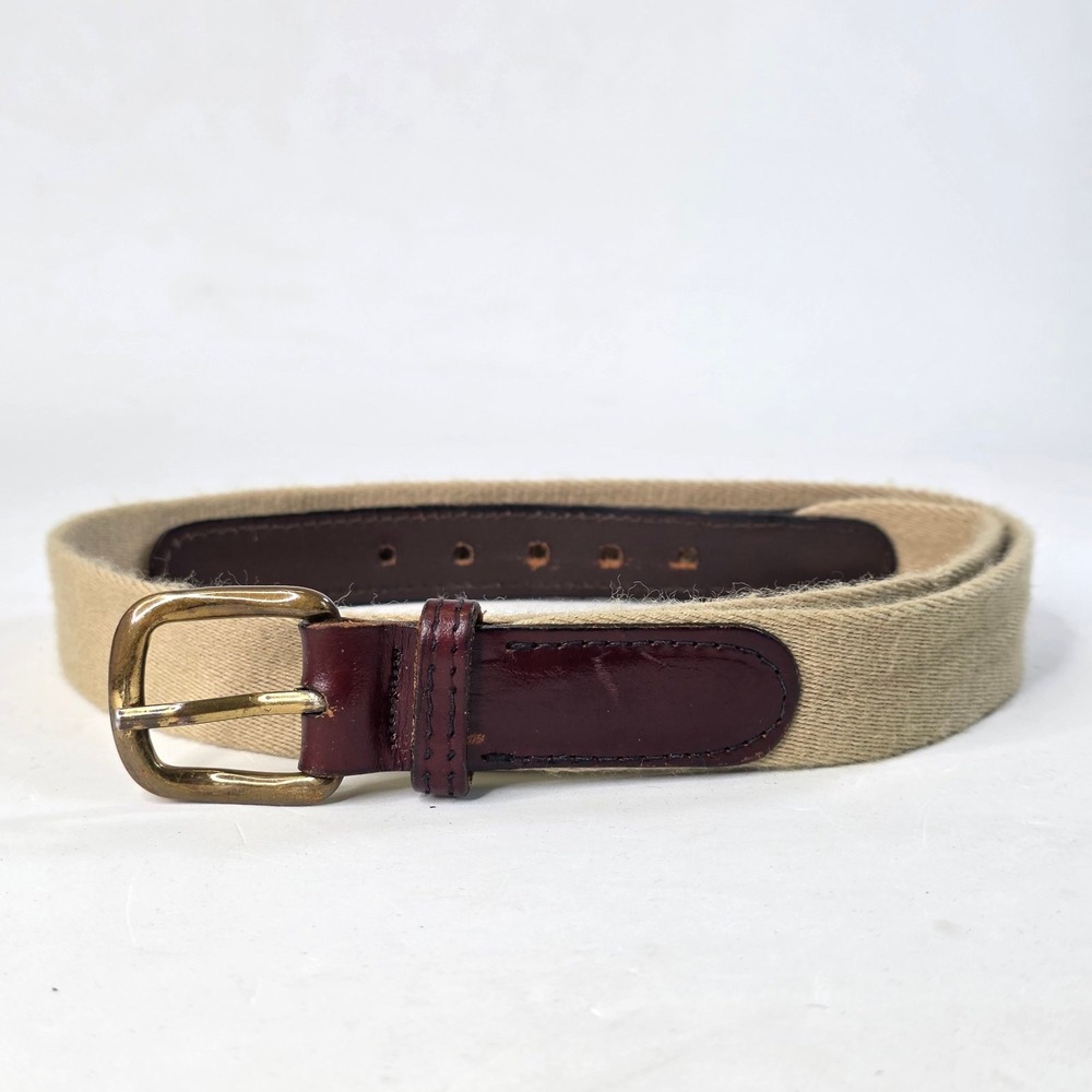 Canterbury Men's 36 Surcingle Belt Tan Cotton Web Brown Leather Brass Buckle